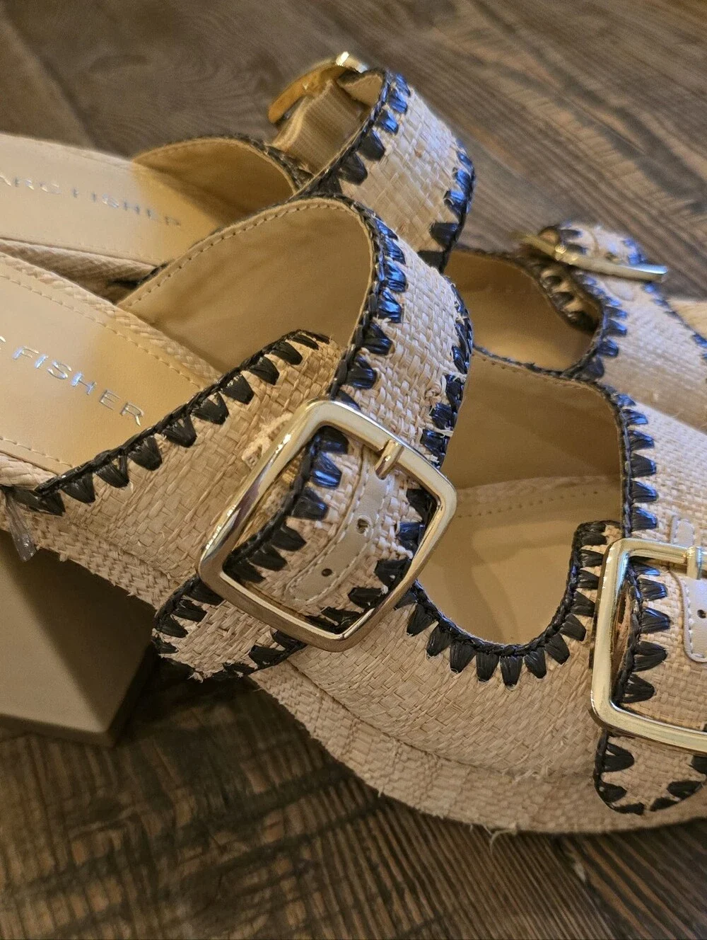 Marc Fisher Woven Platform Slide Heels in Natural W Size 10